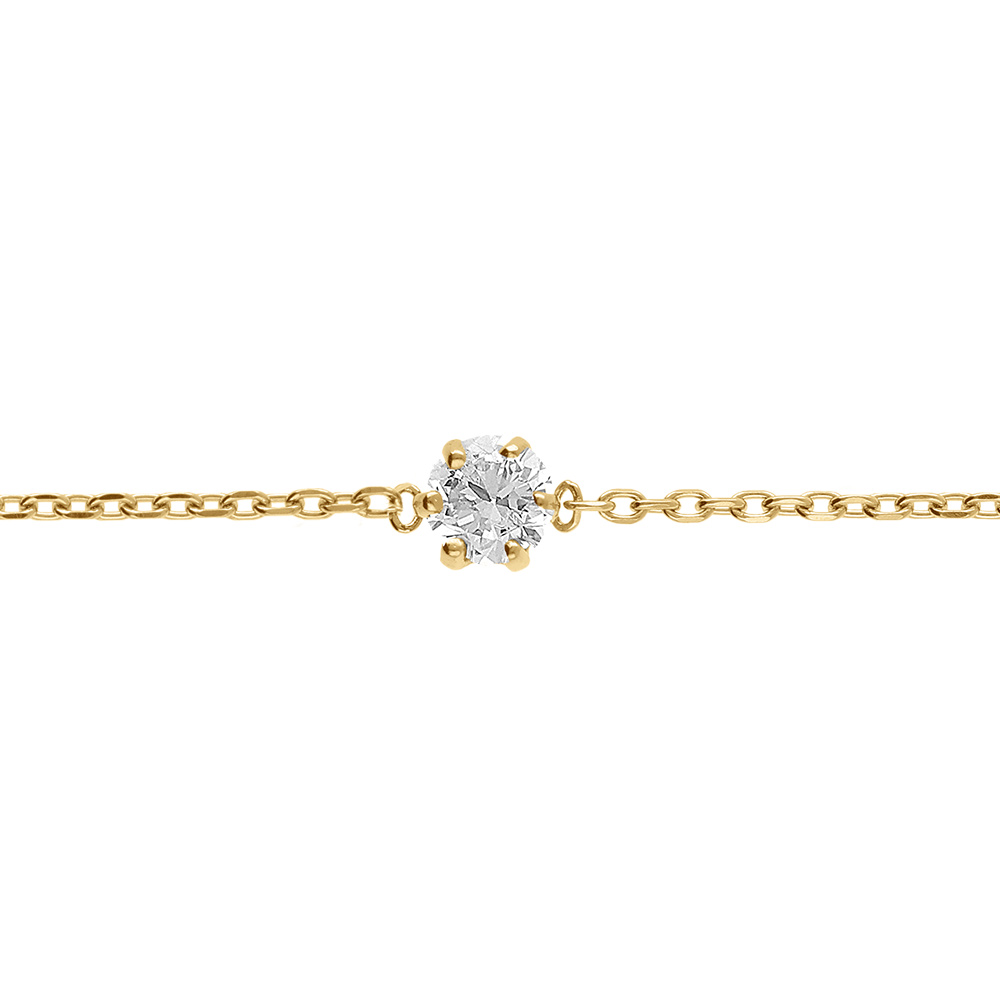 Bracelet en acier doré solitaire oxyde blanc 4mm -16+3cm