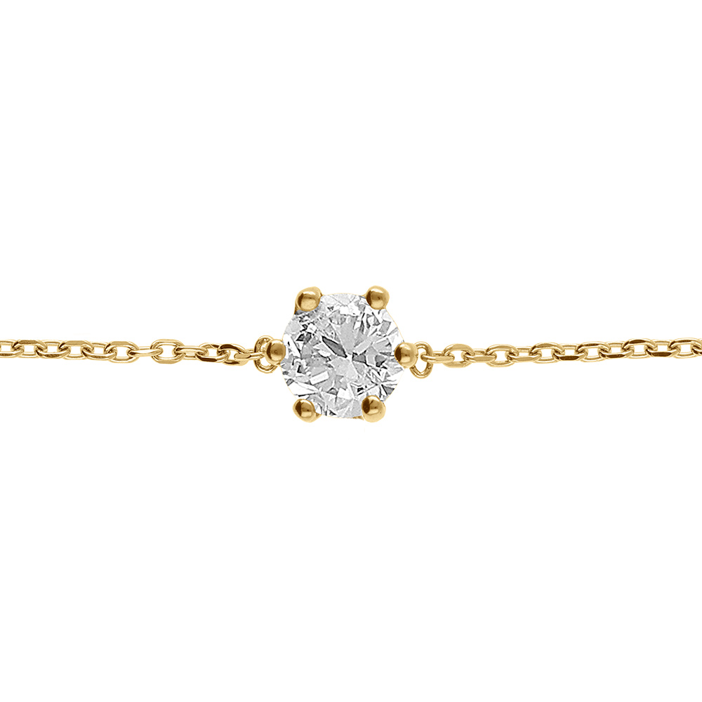 Bracelet en acier doré solitaire oxyde blanc  6mm - 16+3cm