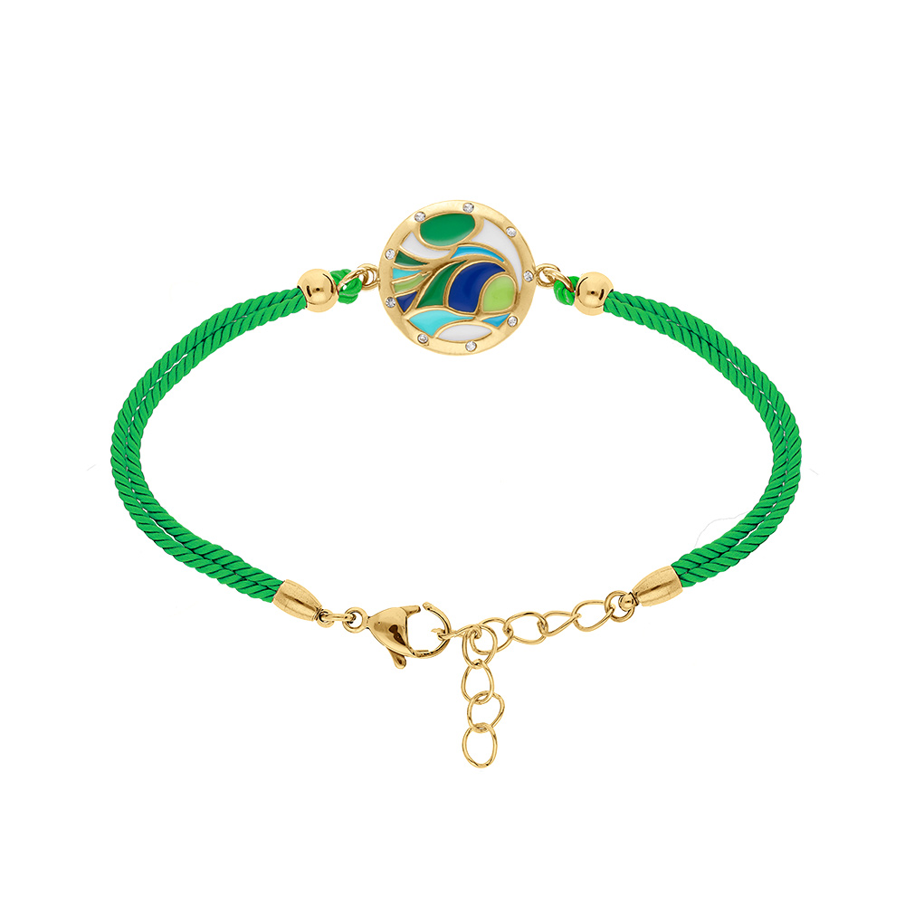 Bracelet Stella Mia: Médaillon Multicolore sur cordon vert  - 16+3cm