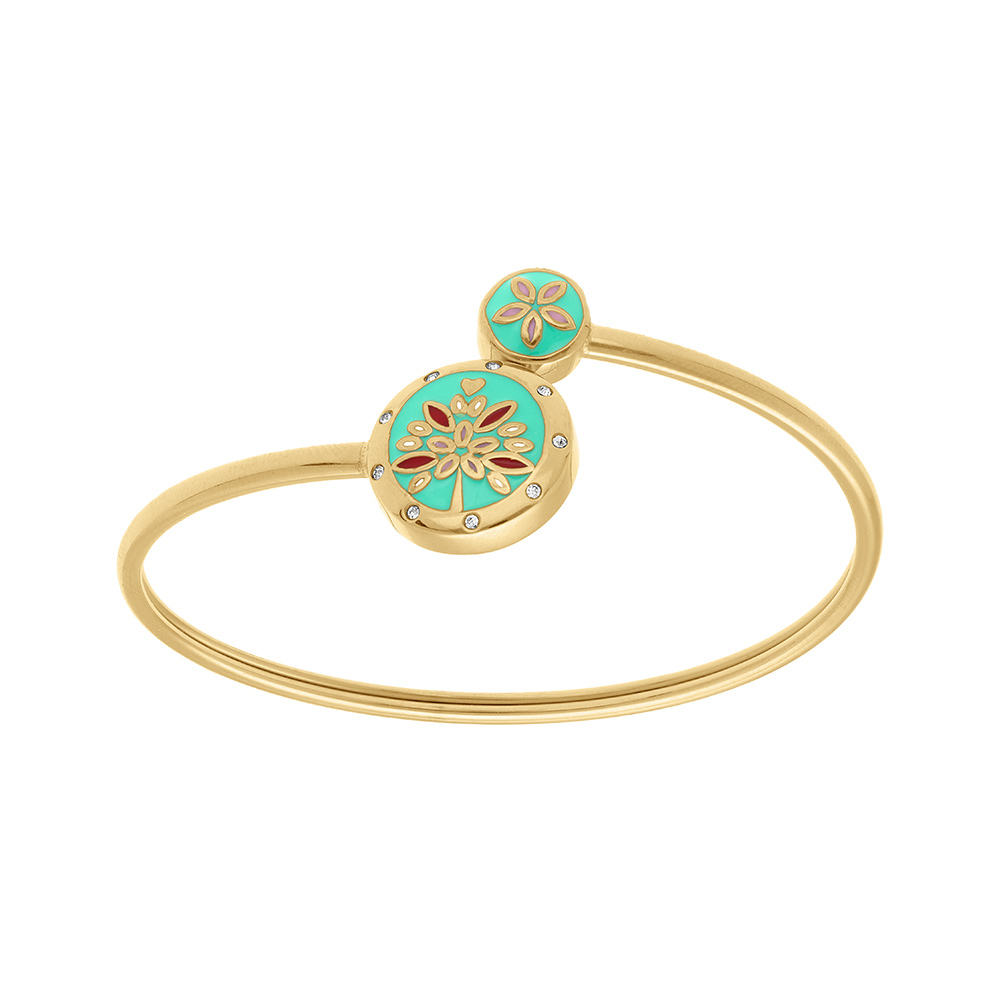 Bracelet Stella Mia : Bracelet Jonc Design Floral – Turquoise et Dorure