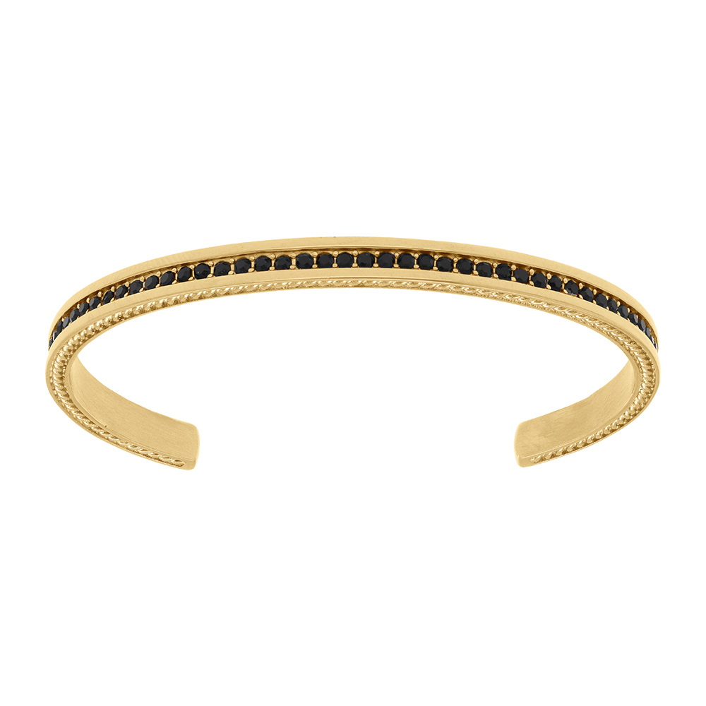 Bracelet homme en acier doré rigide avec oxydes noirs
