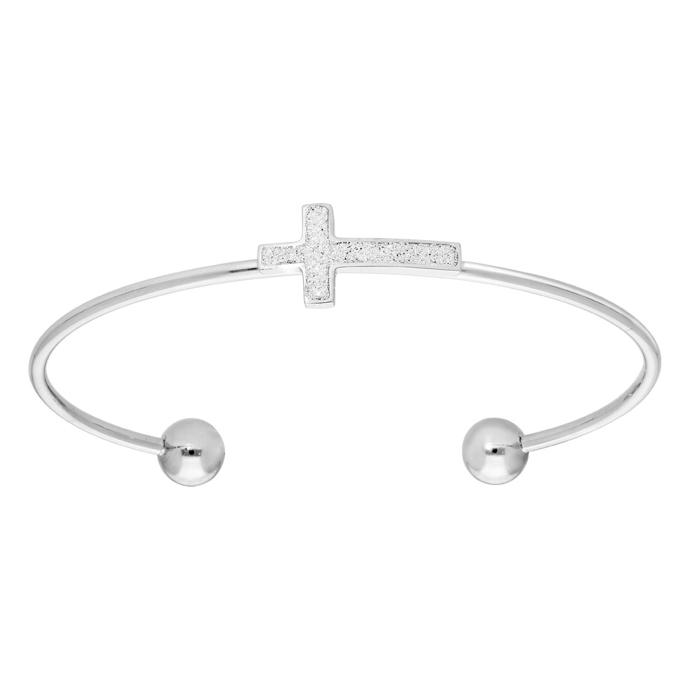 Bracelet jonc en acier avec Croix en glitter blanc