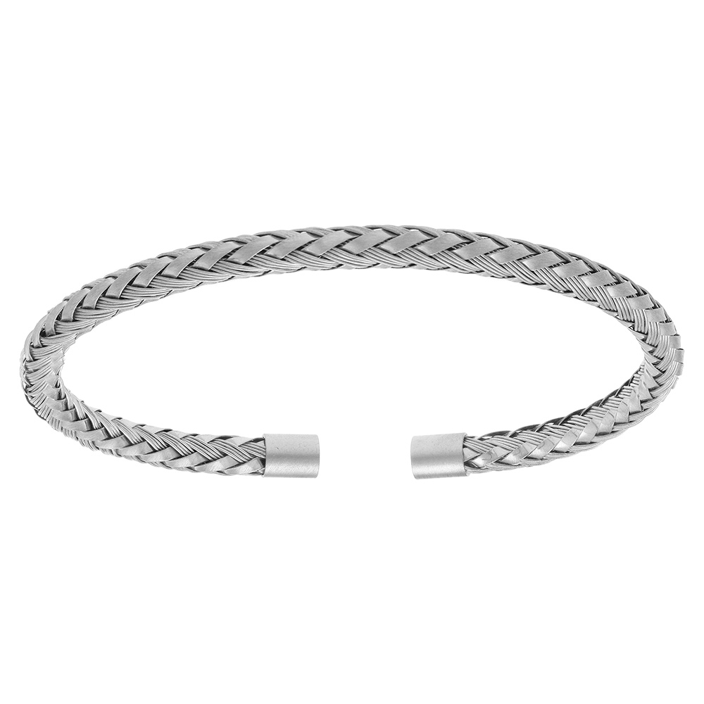 Bracelet en acier satiné demi jonc tresse _  4.2mm diamètre 61mmx55mm