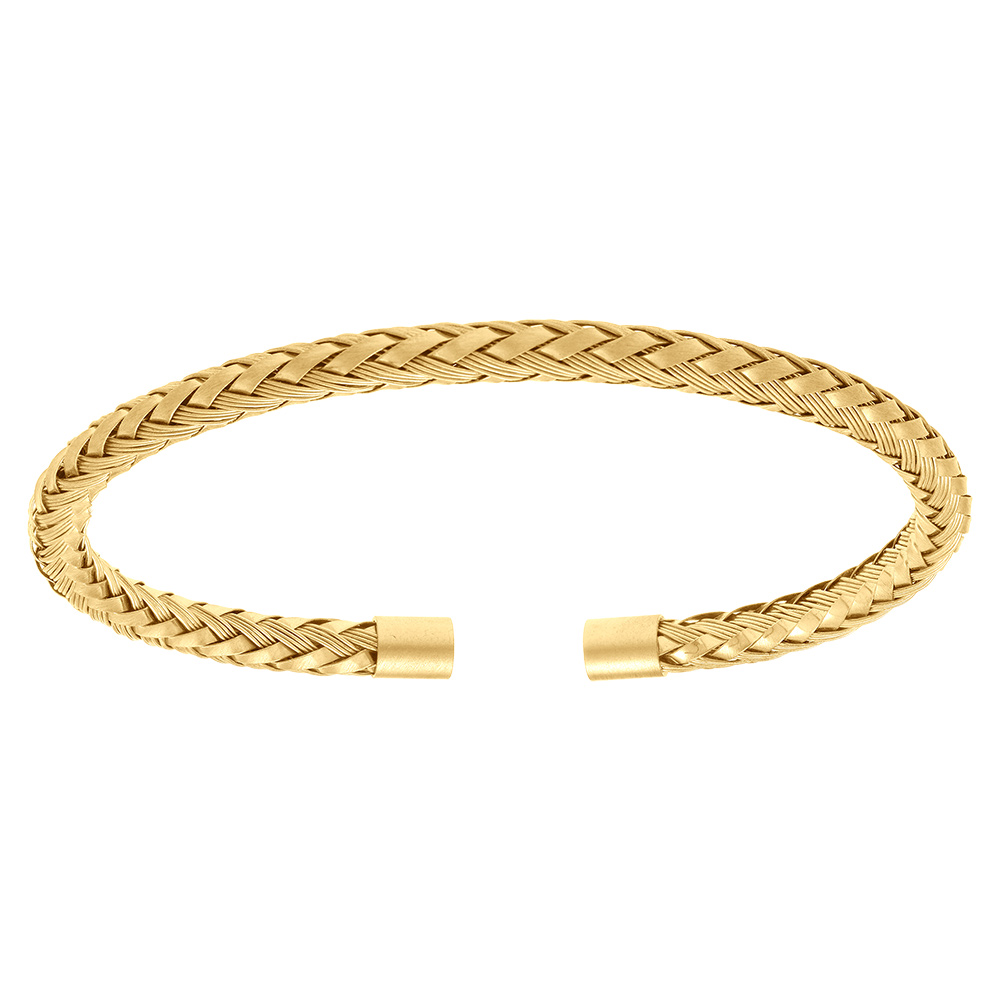 Bracelet en acier doré demi jonc tresse - 4.2mm diamètre 61mmx55mm