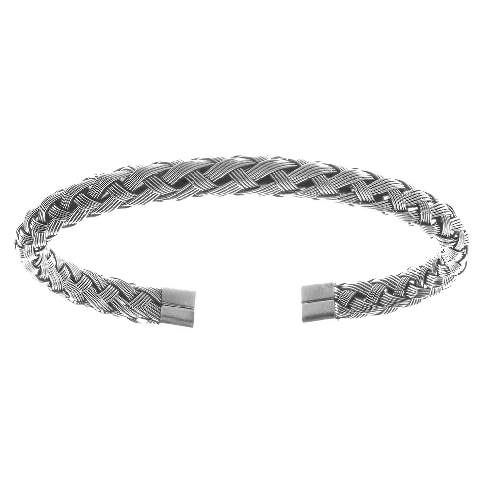 Bracelet en acier satiné tresse plate 7mm - oval 62X55mm