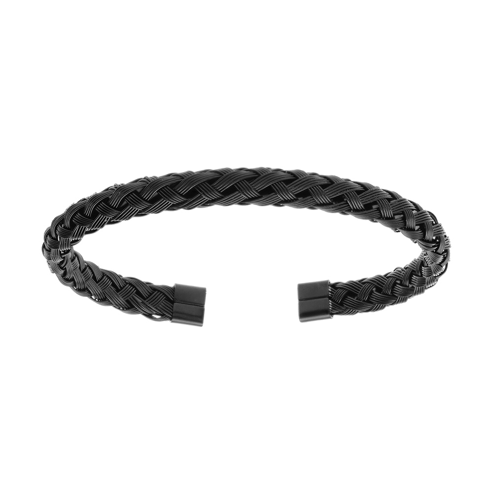 Bracelet en acier et PVD noir satiné tresse plate 7mm - oval 62X55mm