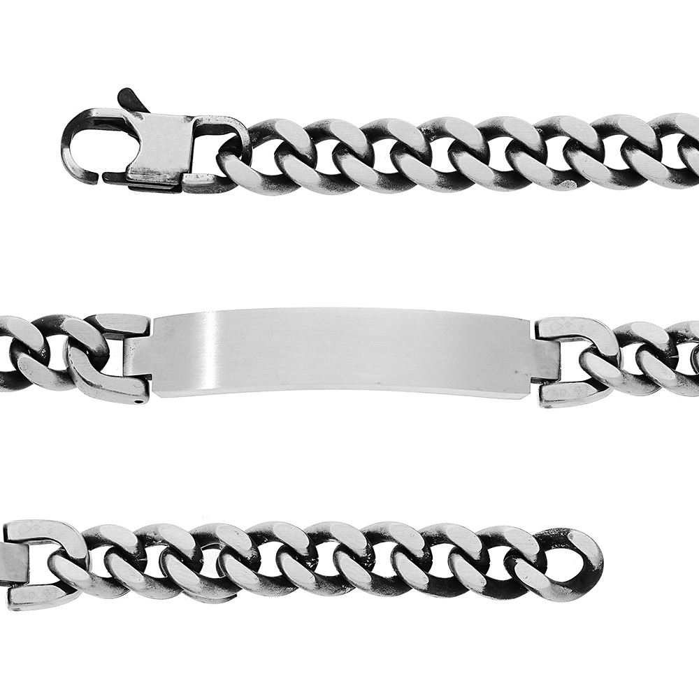 Gourmette en acier 10mm maille gourmette 9mm aspect vieilli brossé 21cm Gourmette en acier 10mm maille gourmette 9mm aspect vieilli brossé 21cm