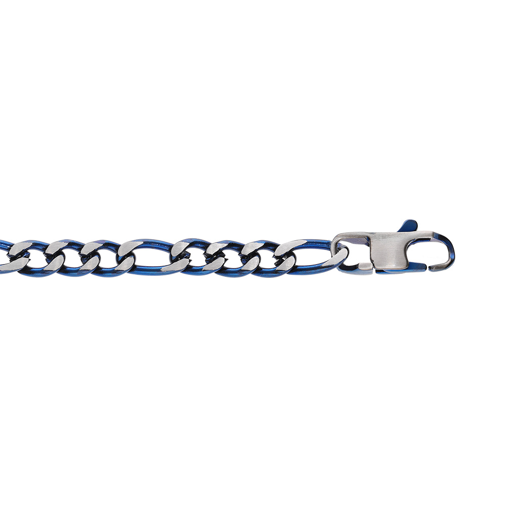 Bracelet en acier maille 1+3 largeur 4mm PVD brossé aspect patiné chanfrein bleu longueur 19cm