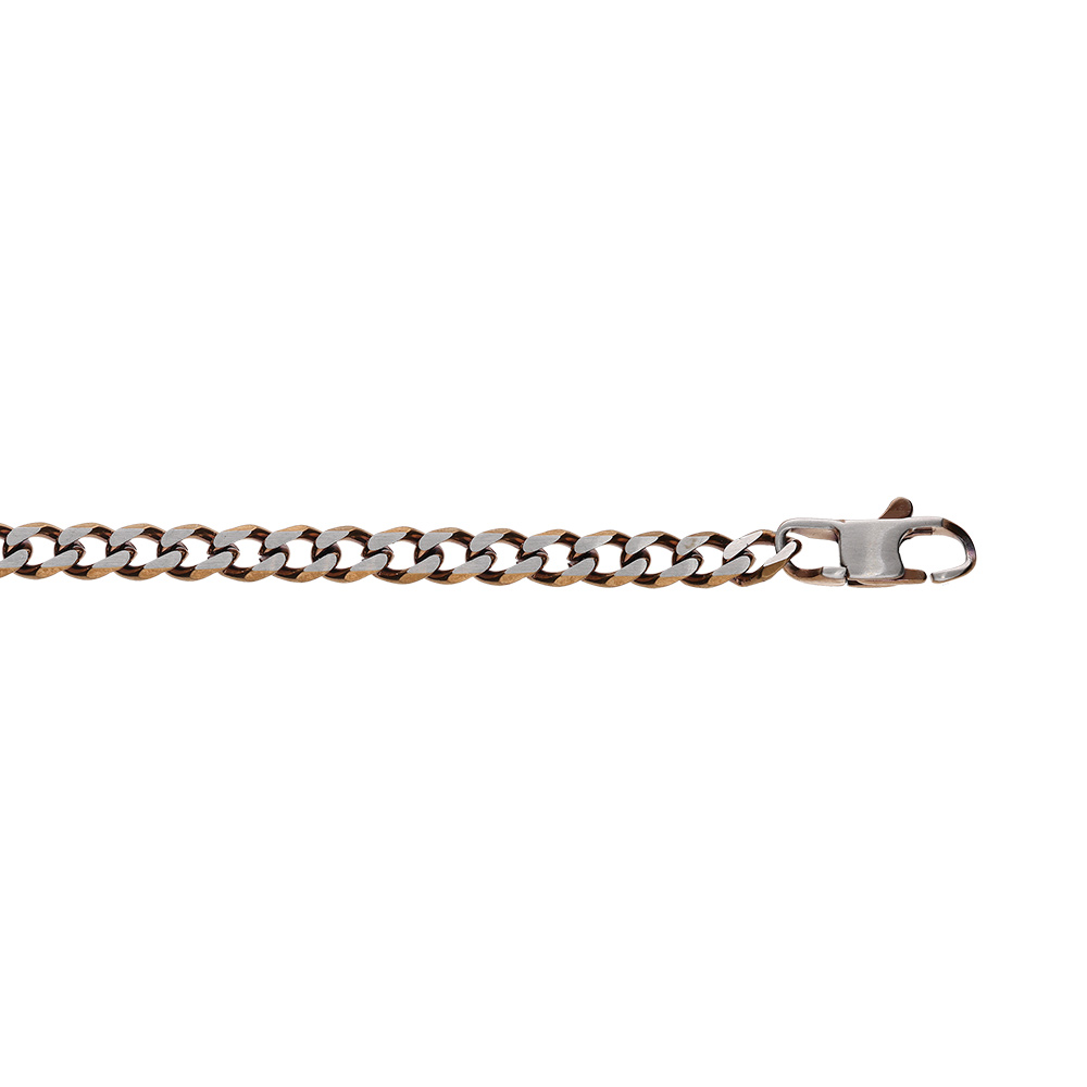 Bracelet en acier maille gourmette 4mm PVD brossé aspet patiné chanfrein marron longueur 19cm
