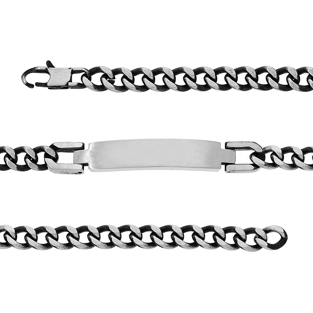 Gourmette en acier 8mm maille gourmette 7mm aspect vieilli brossé 21cm Gourmette en acier 8mm maille gourmette 7mm aspect vieilli brossé 21cm