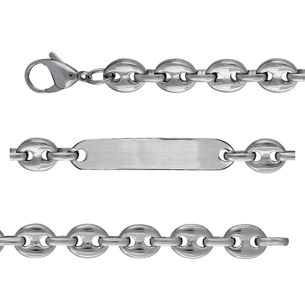 Gourmette en acier maille grains de café largeur 9,5mm et longueur 21cm