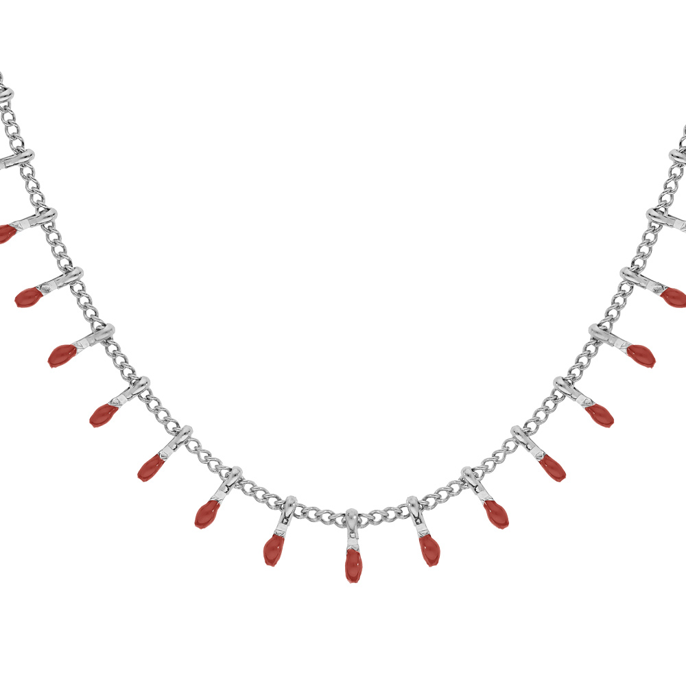 Collier en acier avec pampilles couleur rouge 40+5cm