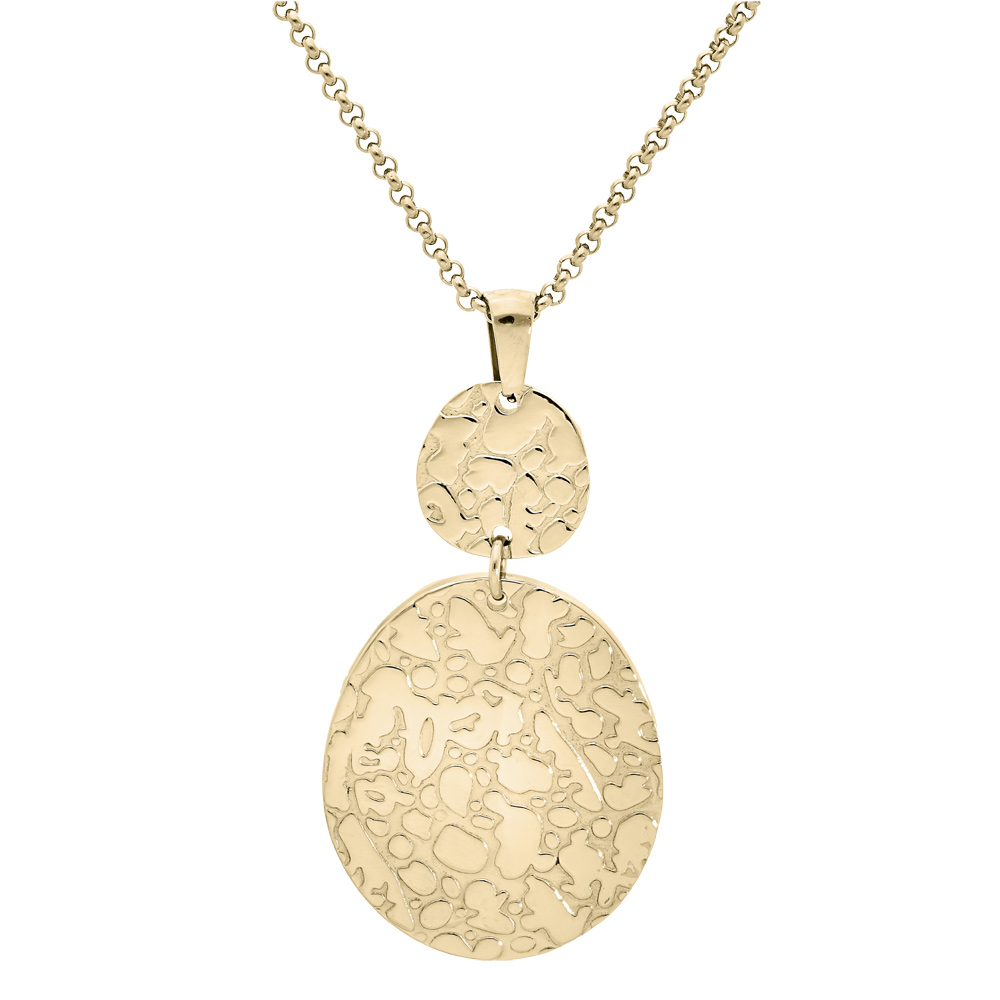 Collier en acier et PVD jaune pendentif motif relief 42+4cm