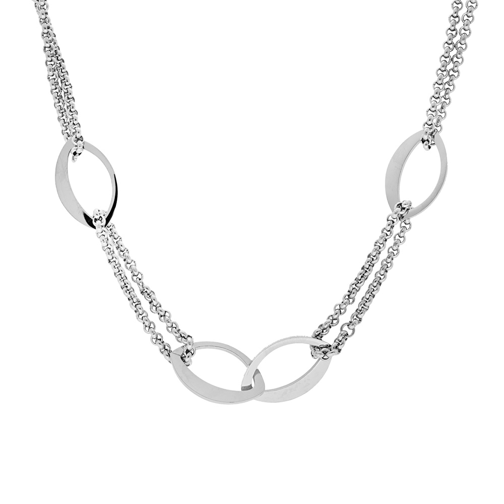 Collier en acier sautoir double chaîne avec anneaux ovales 77cm