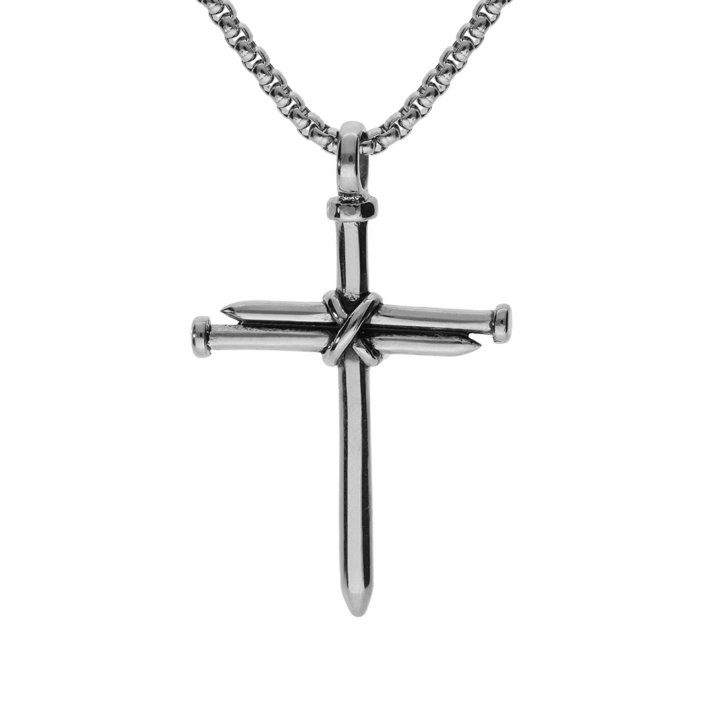 Collier en acier maille jaseron avec croix 45x34mm 60cm