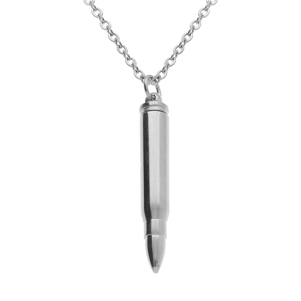 Collier en acier avec pendentif balle de fusil( 7 x 43mm),  55+5cm - porte poudre