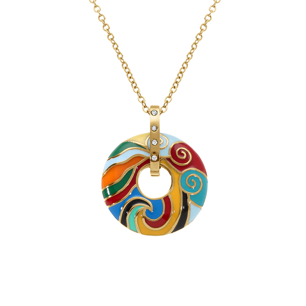 Collier Stella Mia en acier doré pendentif  anneau résine multi couleur  - 45+10cm
