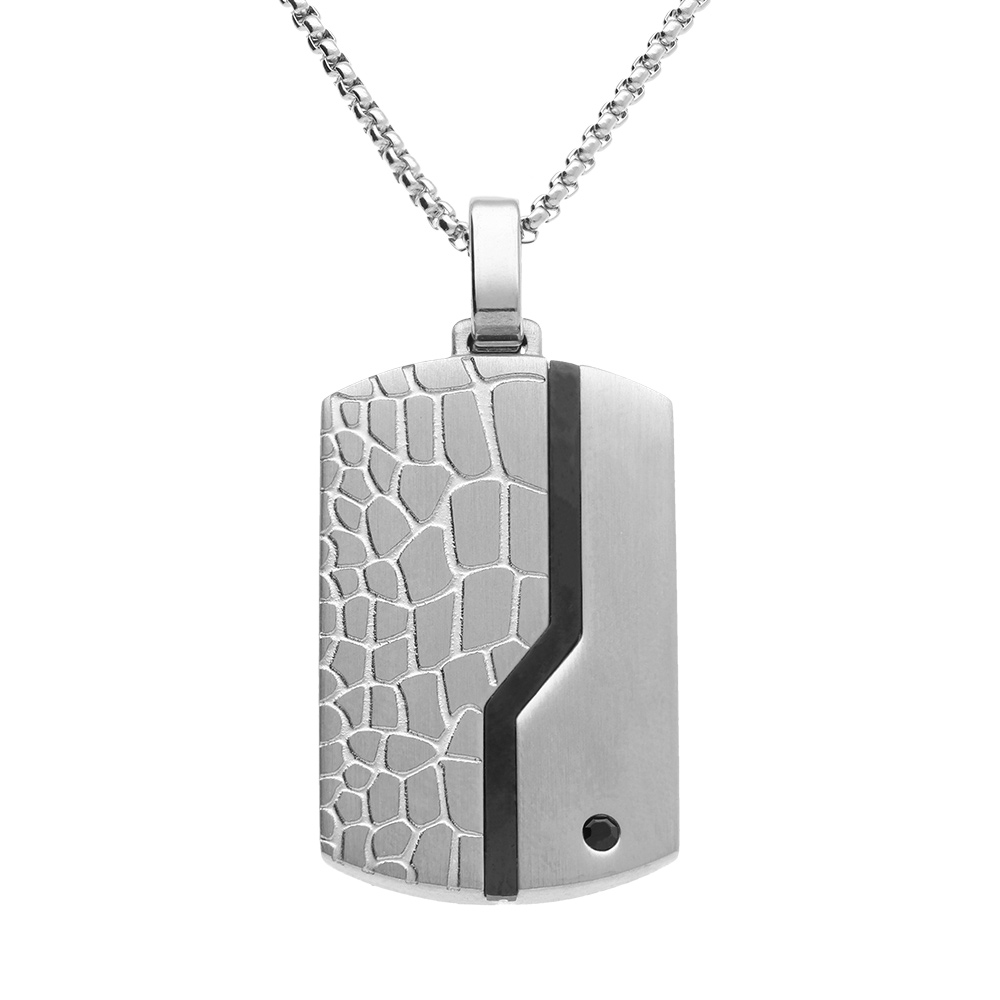 Collier acier pendentif rectangulaire 30 x 18mm pans arrondi réglable 50 à 55cm