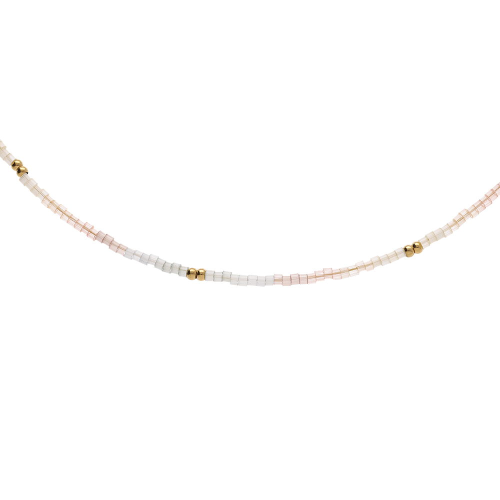 Collier en acier doré verre nacré ton pastel - 37+5cm