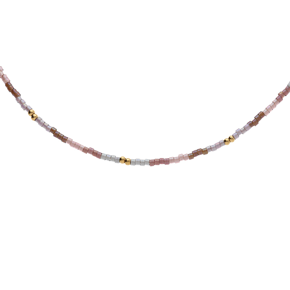 Collier en acier doré verre nacré ton rose, 37+5cm