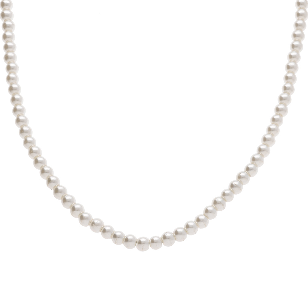 Collier en acier perles blanches imitation 4mm - 50+5.0cm