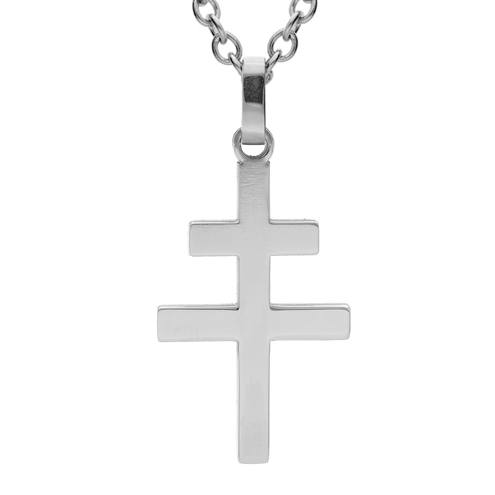 Collier en acier avec pendentif croix de lorraine brillante 27mmx15.5mm - 45+10cm