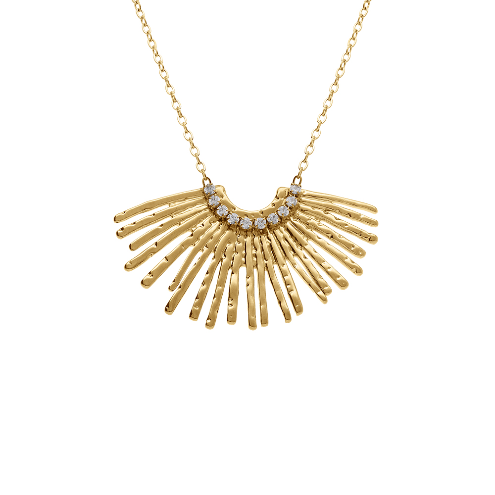 Collier en acier forme eventail avec oxydes blancs sertis - 43+5cm