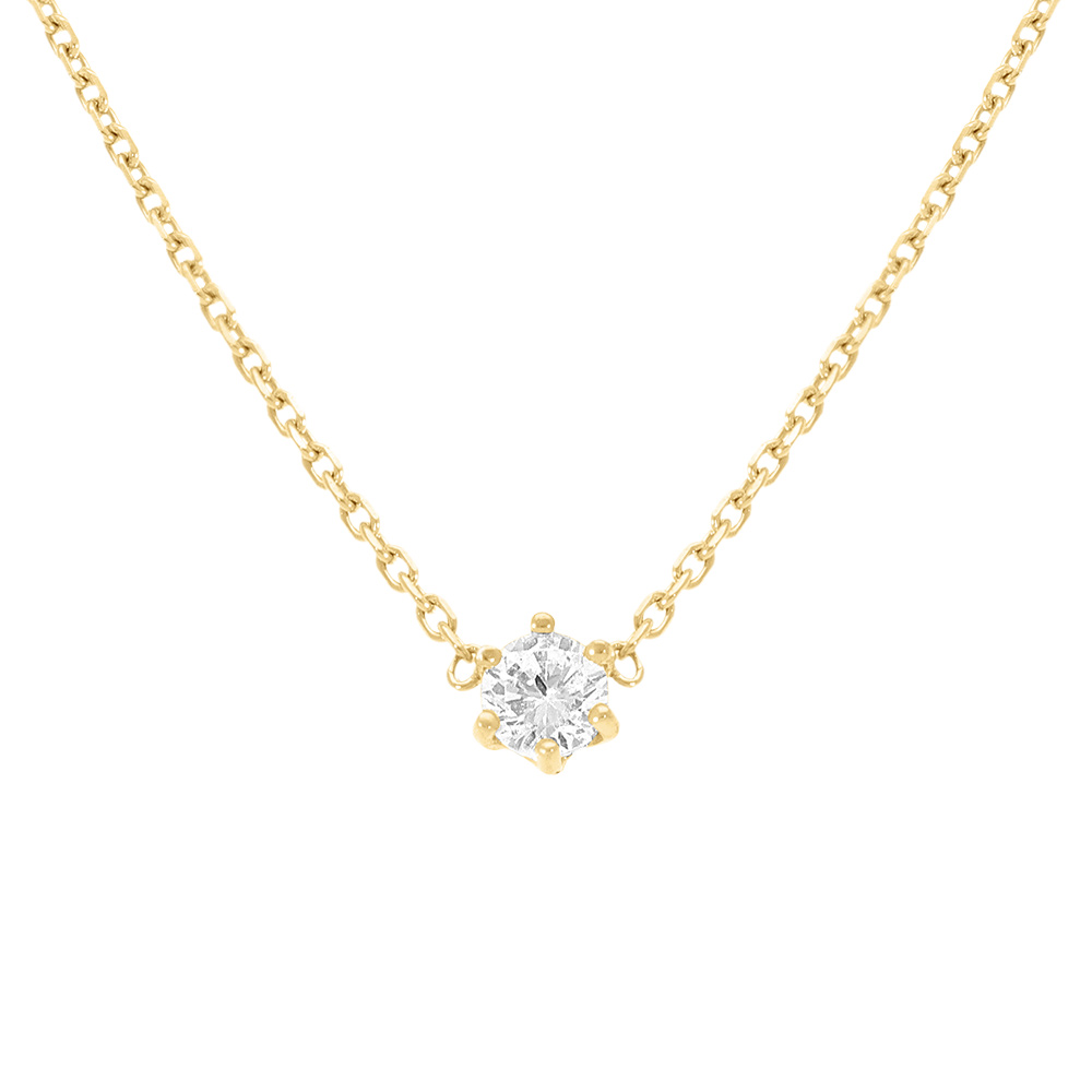 Collier en acier doré solitaire 4mm oxyde blanc serti - 38cm + 5cm