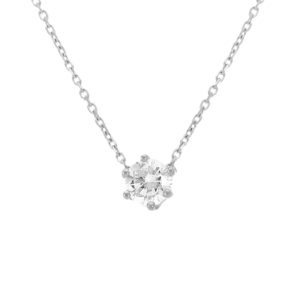 Collier en acier solitaire 6mm oxyde blanc - 38cm+5cm