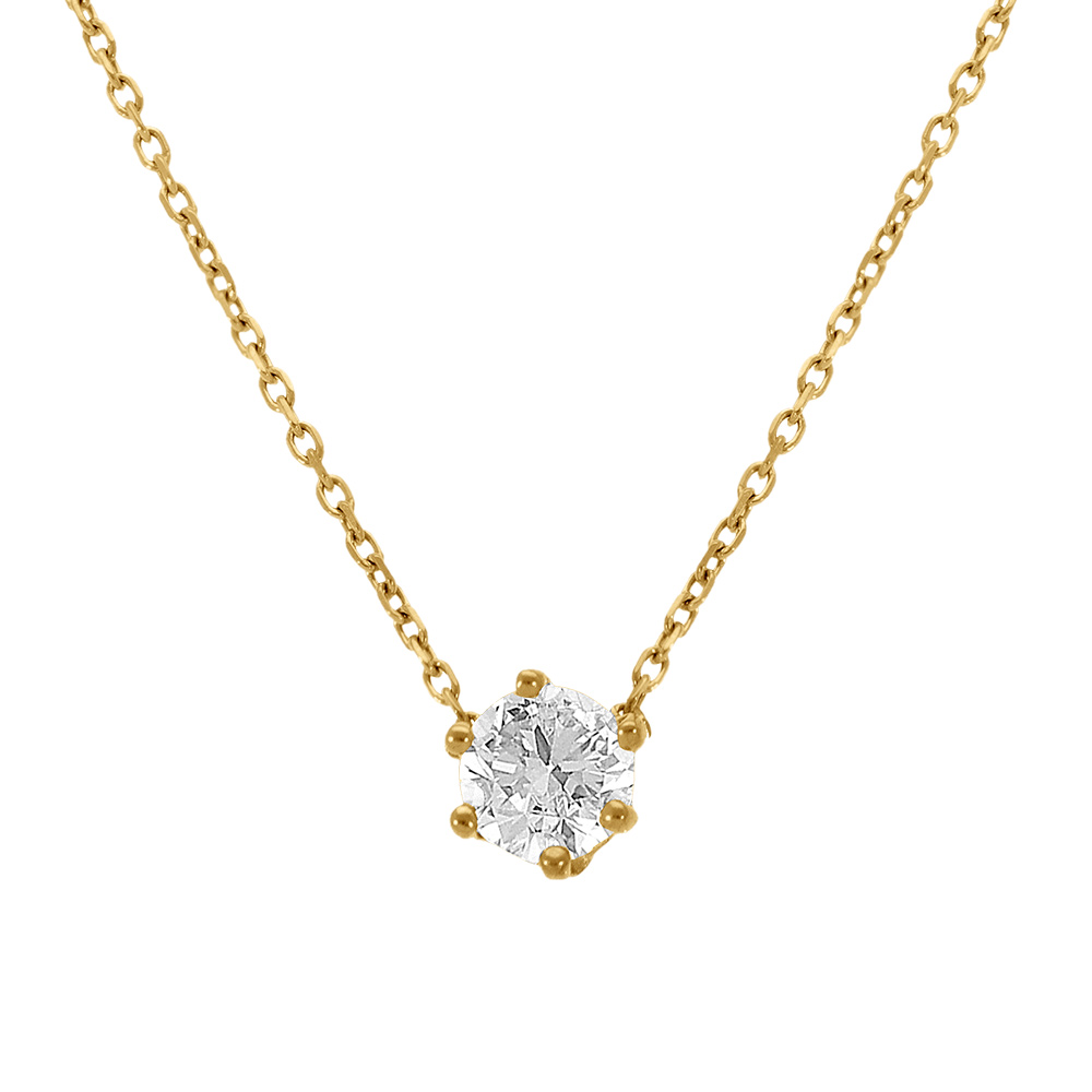 Collier en acier doré solitaire 6mm oxyde blanc serti - 38cm+5cm