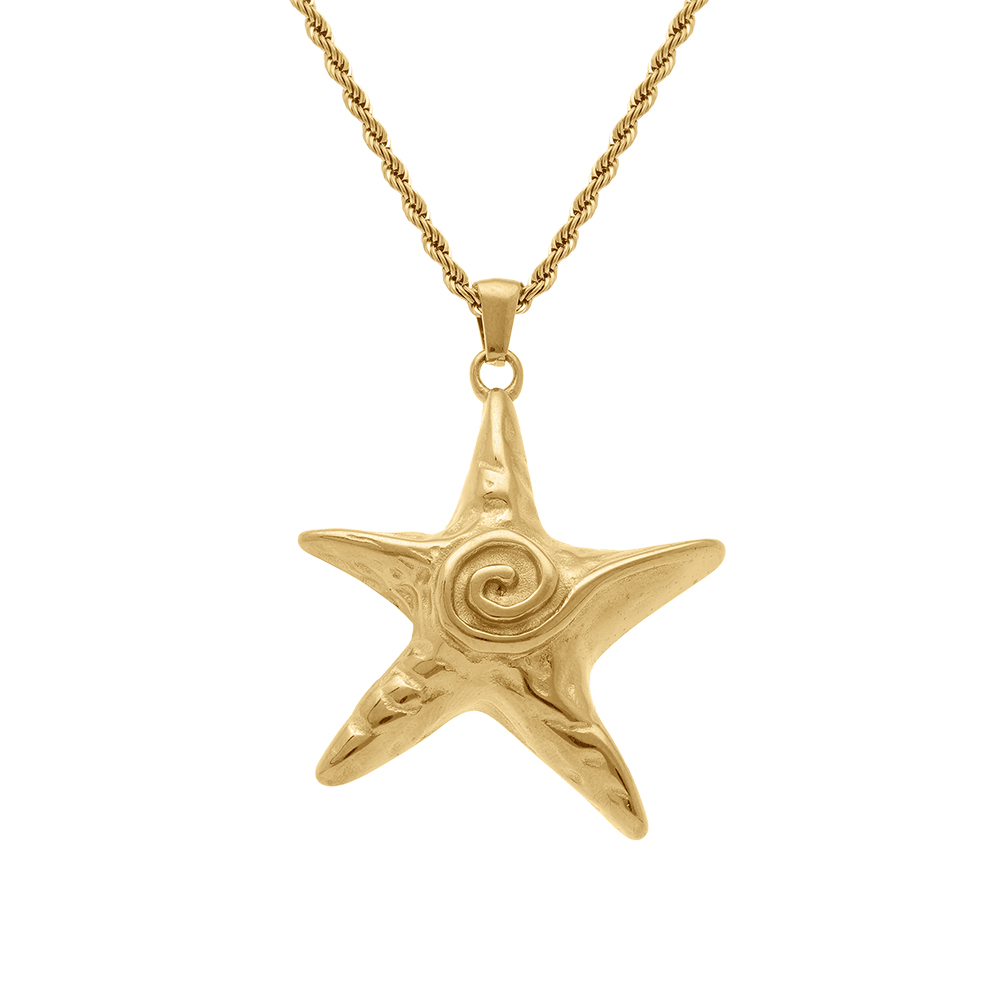 Collier en acier doré pendentif étoile de mer - 40+6cm