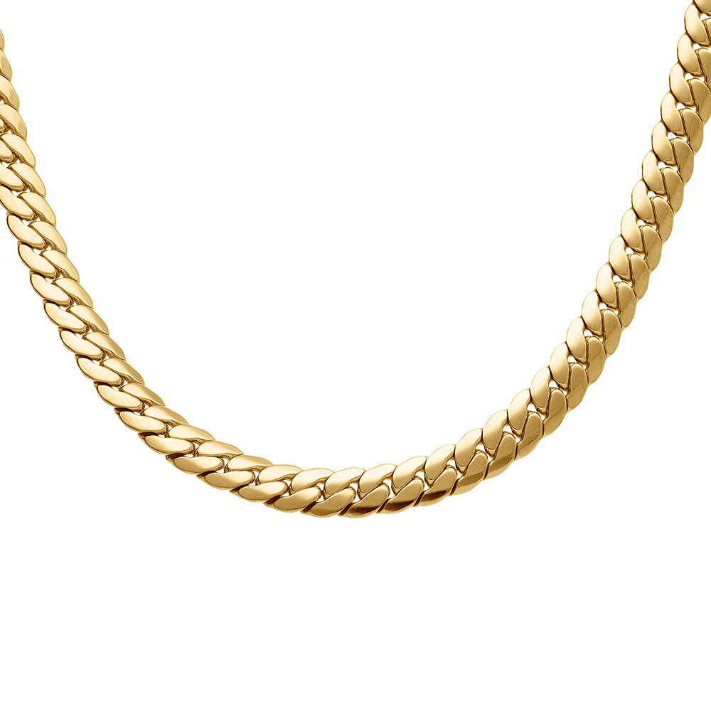 Collier en acier doré maille anglaise 7.5mm - 42+5cm