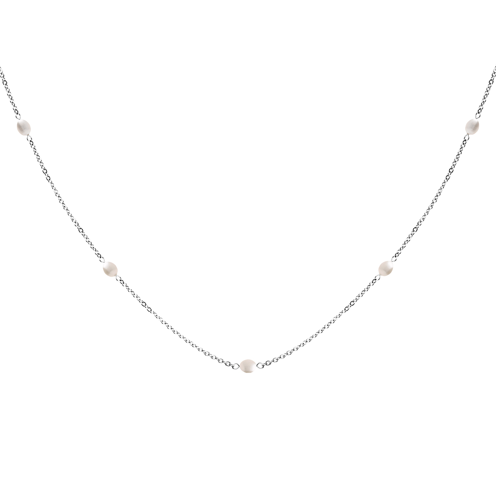 Sautoir acier perles de culture d'eau douce, 90cm