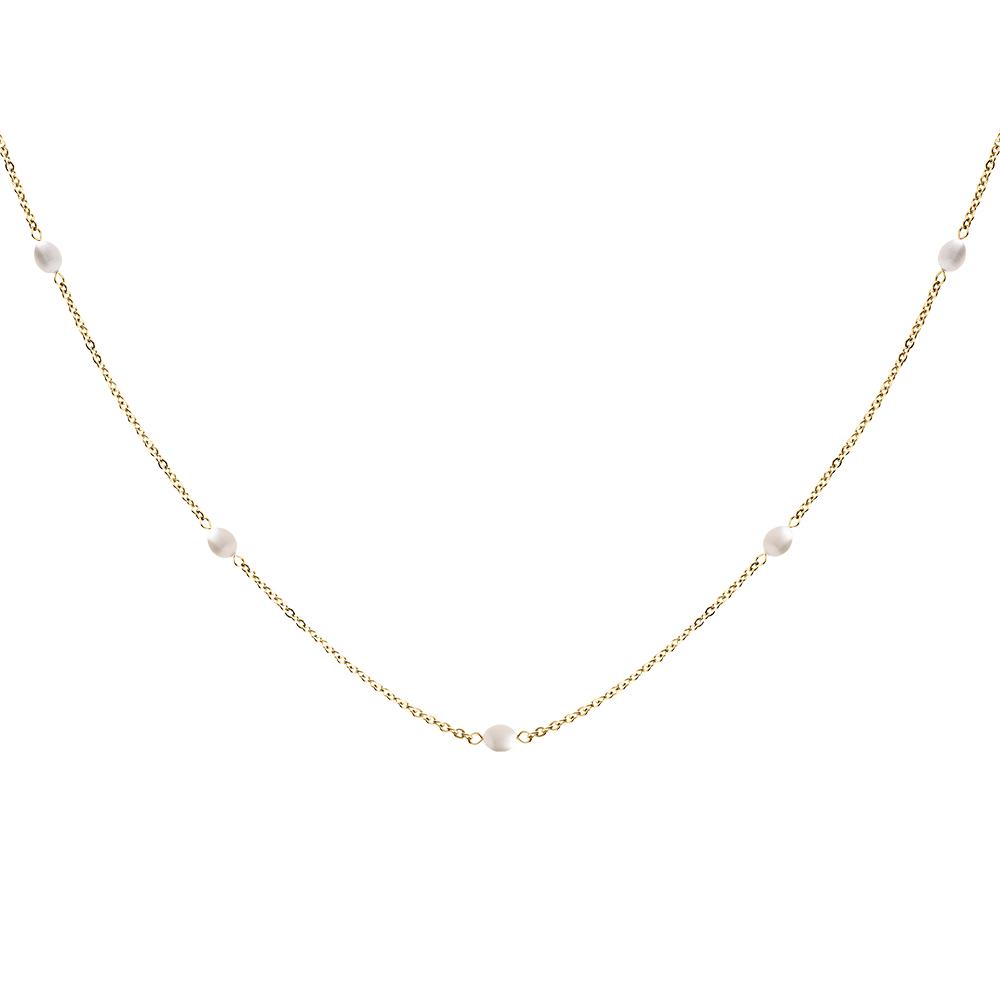 Sautoir acier et PVD jaune avec perles de culture d'eau douce, 90cm