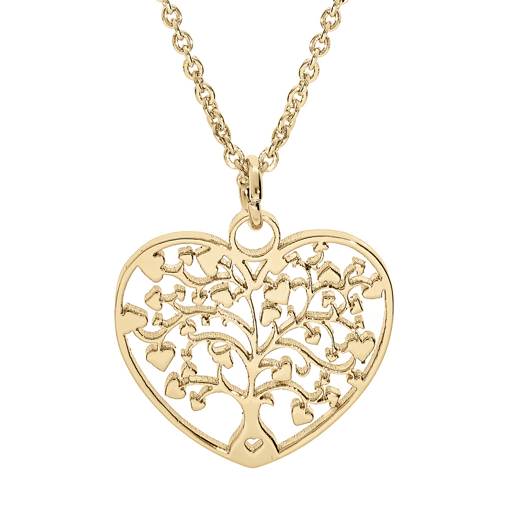 Collier en acier PVD doré pendentif coeur arbre de vie decoupé 22mm 40+5cm