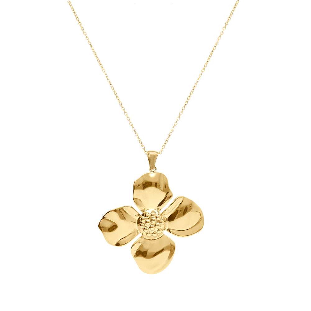 Collier en acier doré jaune pendentif fleur - 40+5cm