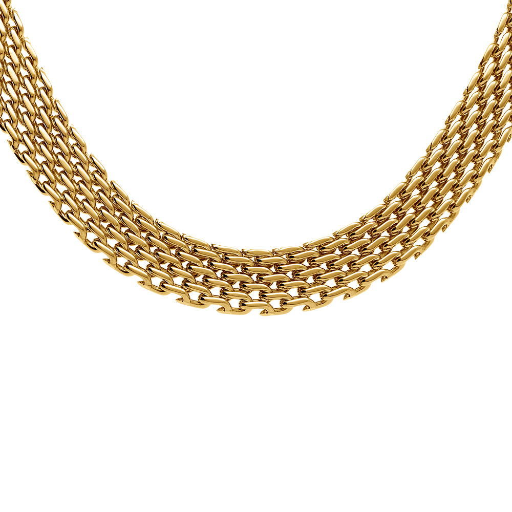 Collier en acier doré maille plate 8mm - 42+5cm
