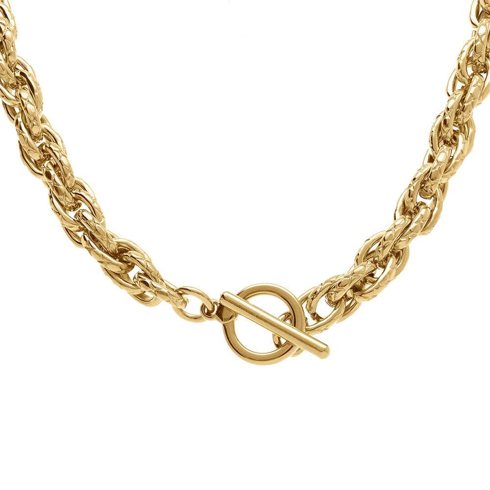 Collier en acier doré maille 8mm fermoir barrette - 40cm