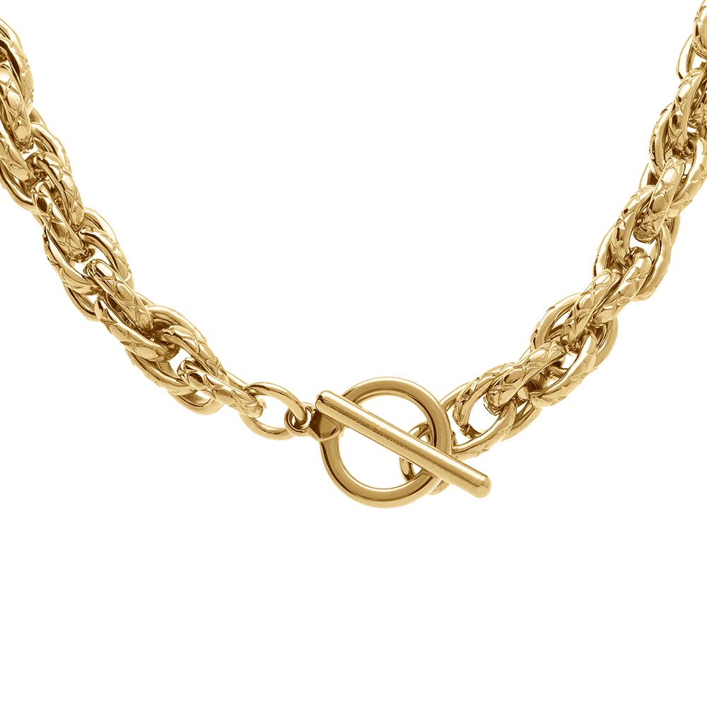 Collier en acier doré maille 8mm fermoir barrette - 42cm