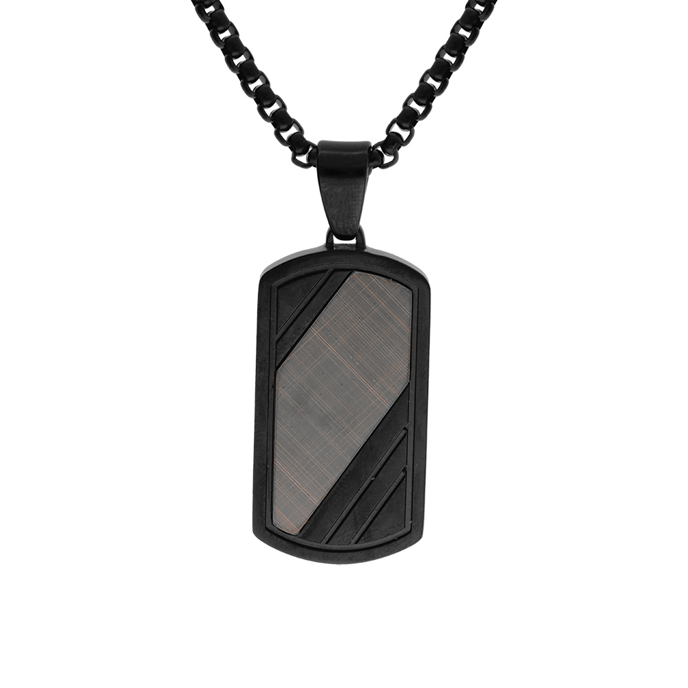 Collier en acier et PVD noir avec pendentif rectangualire dimension 33X18mm longueur 55+5cm