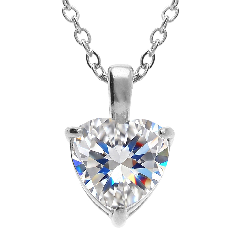 Collier en acier pendentif forme coeur d'oxyde blanc serti 0.88cm x 0.86cm  - 38+5cm