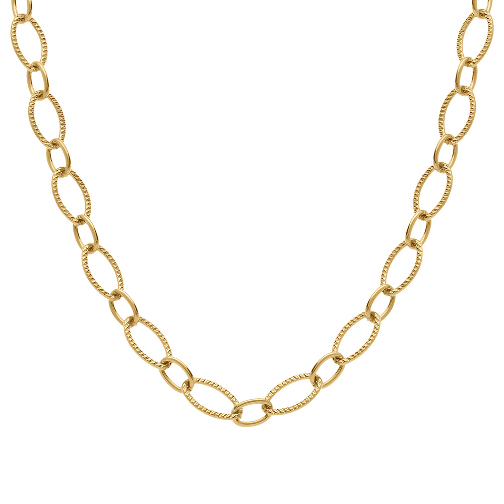 Collier en acier doré maille ovale alternée ciselée - 45cm