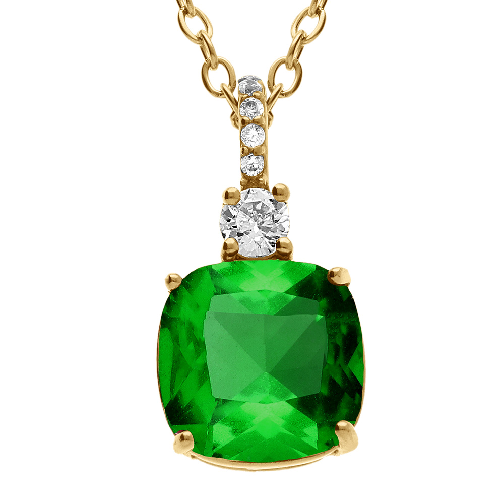 Collier en acier doré pendentif carré vert - 47+5cm