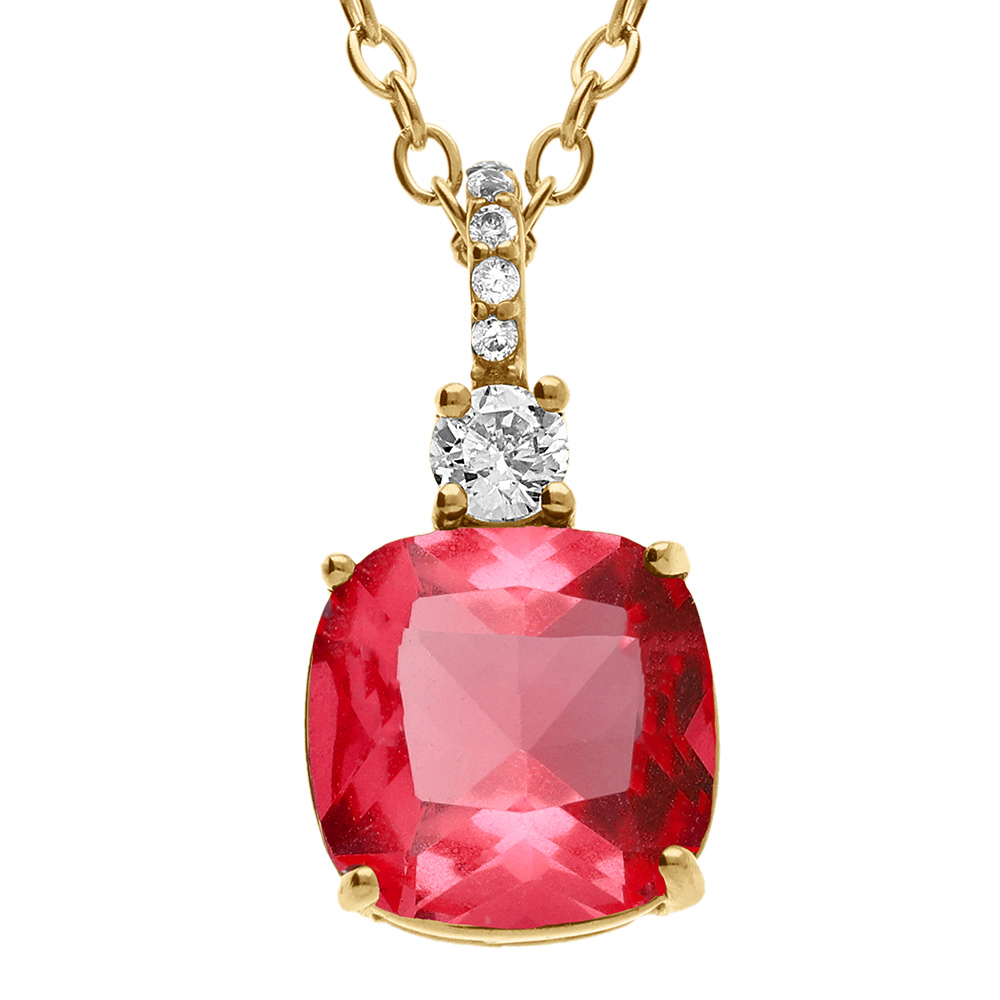 Collier en acier doré pendentif carré rouge - 47+5cm