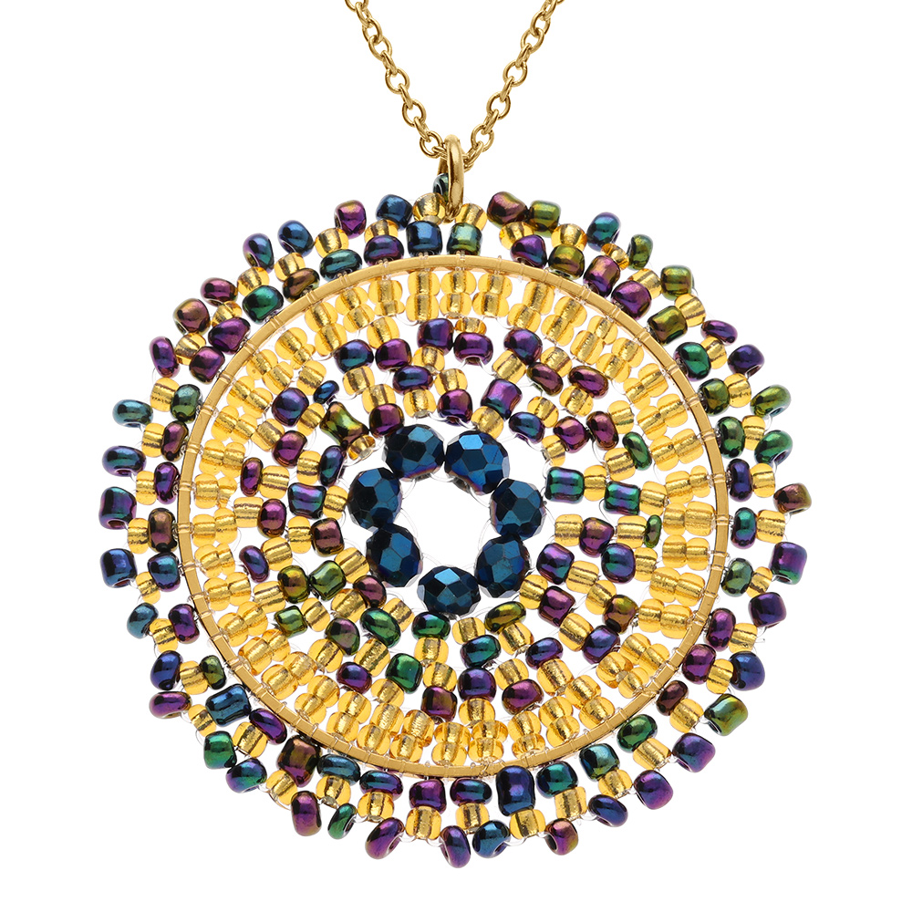 Collier en acier doré pendentif rond - 42+10cm