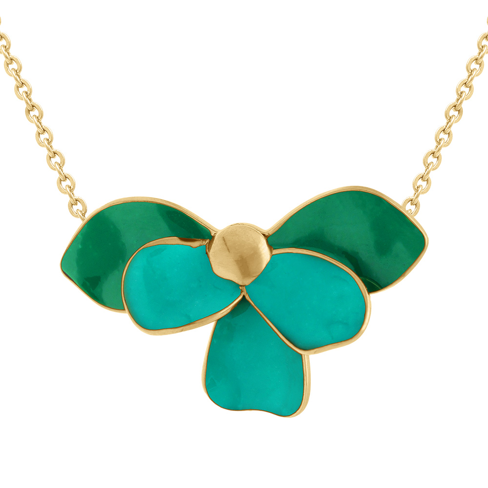 Collier en acier doré Stella Mia demi fleur avec résine verte - 38+5cm