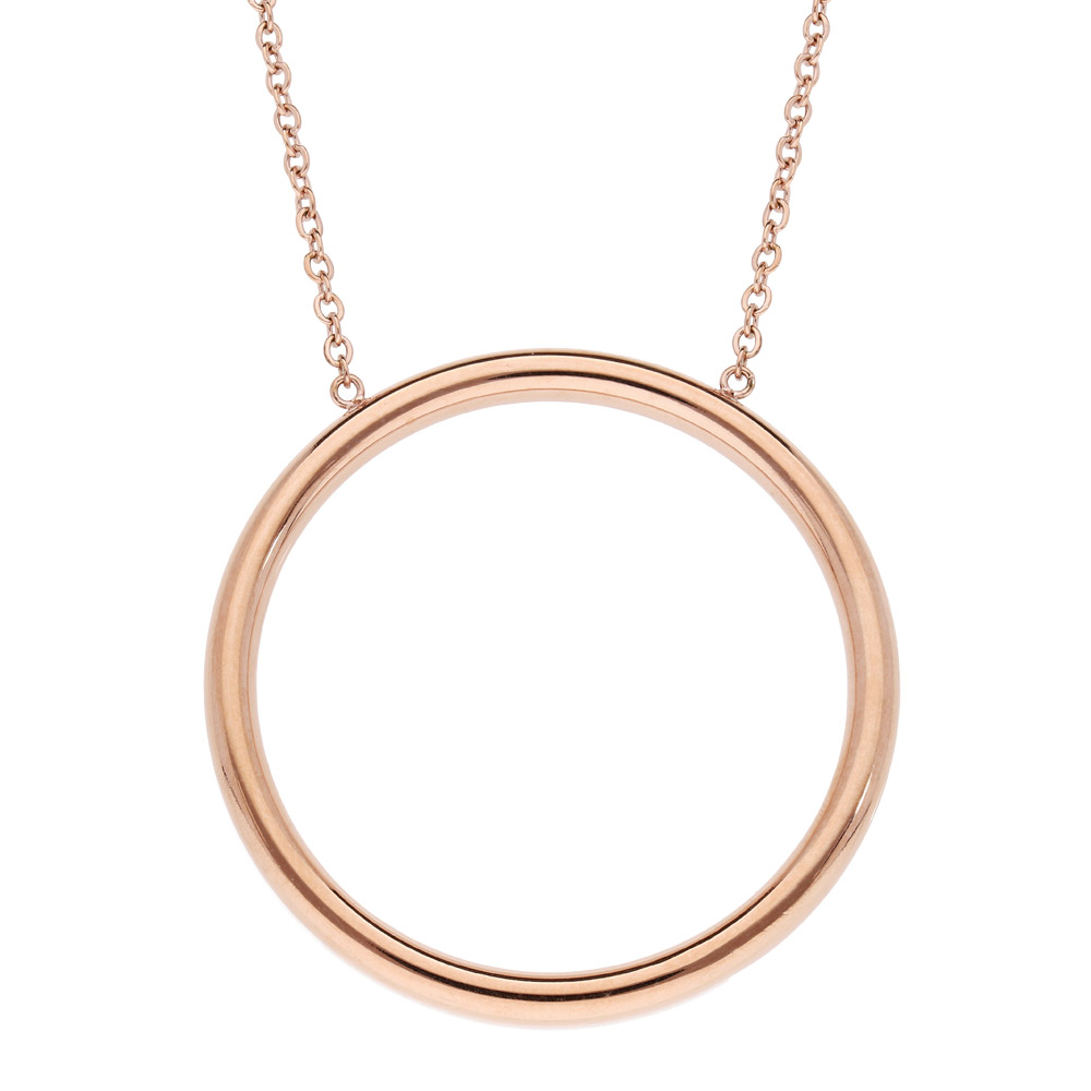 Collier en acier et PVD rose grand anneau 42+3cm
