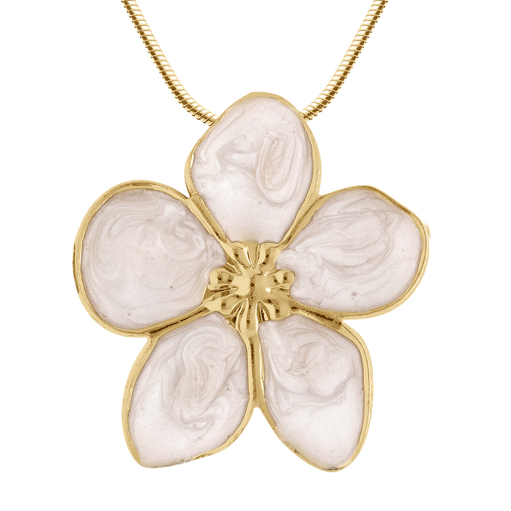 Collier en acier doré Stella Mia fleur nacrée blanc pendentif fleur - 41+5cm