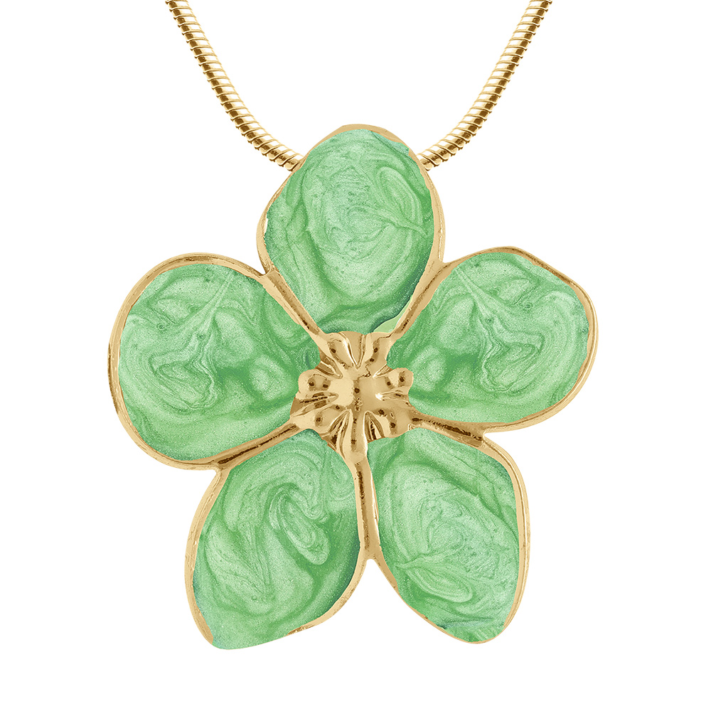 Collier en acier doré Stella Mia fleur nacrée vert clair pendentif fleur - 41+5cm