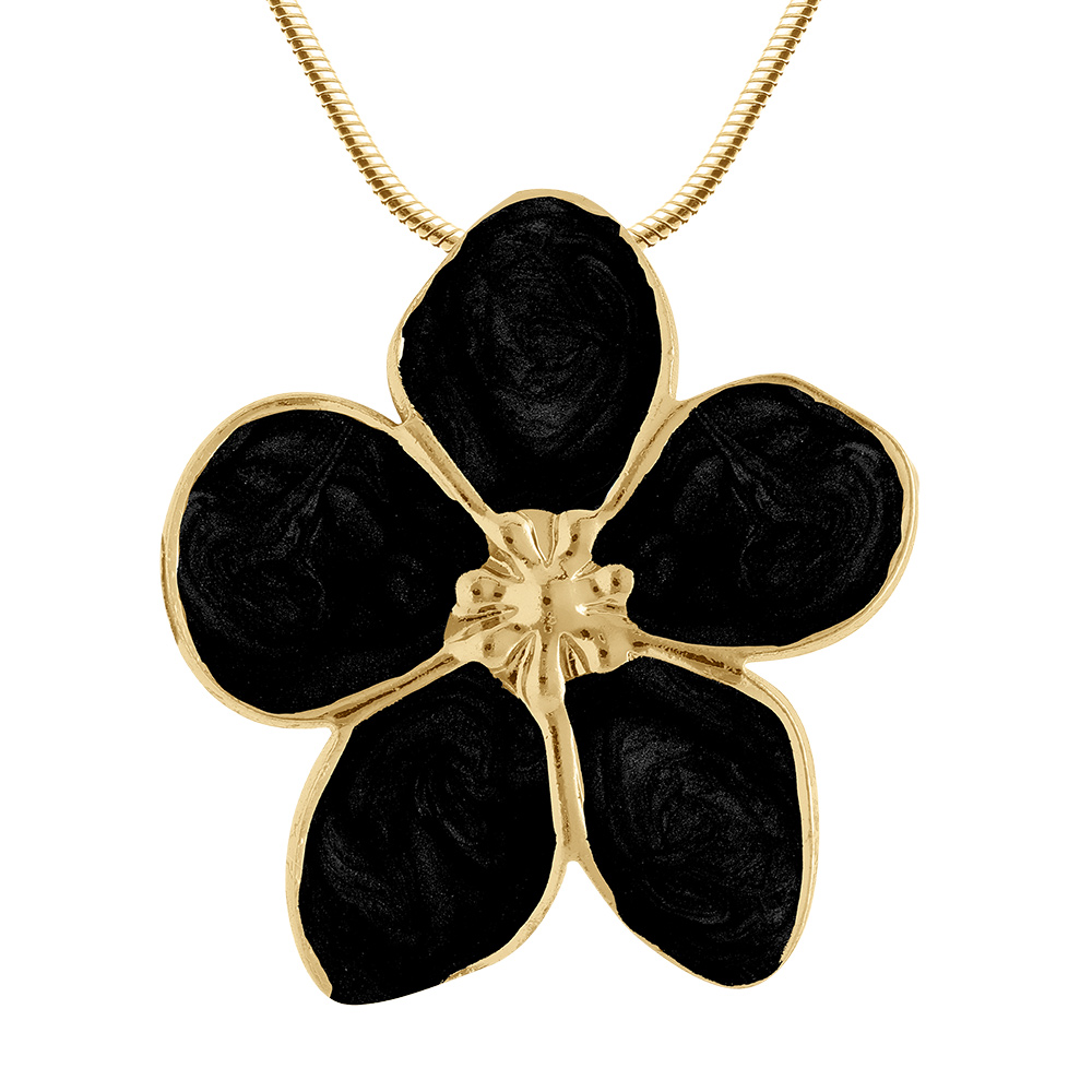 Collier en acier doré Stella Mia fleur nacrée noir pendentif fleur - 41+5cm